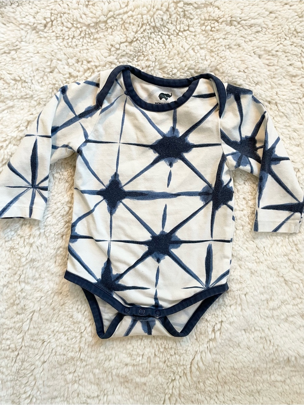 MONICA + ANDY JACK + JILL BODYSUIT ORGANIC COTTON 3-6M NAVY SHIBORI PATTERN